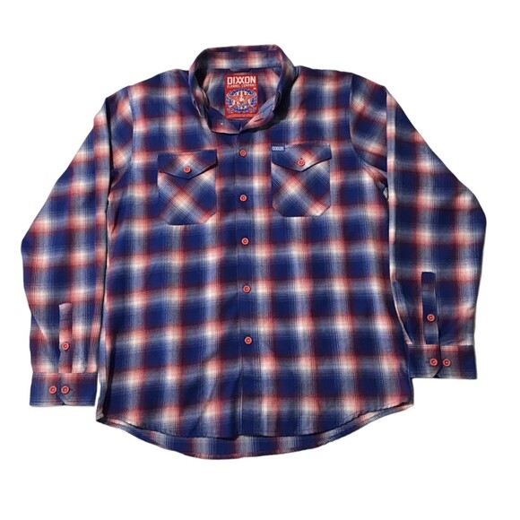 Dixxon Flannel Shirt Mens Glory Red White Blue Plaid Button Down Large - Picture 8 of 8